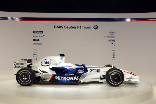 Monday 14th January 2008 BMW Welt, Munich, Germany. The Launch of the BMW Sauber F1.08. The new BMW Sauber F1.08. Viewed from the side. This image is copyright free for editorial use (C) BMW AG
